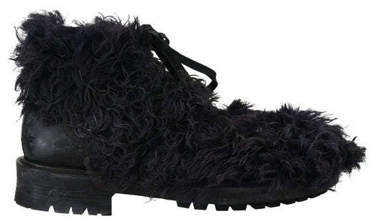 Bottines en peau de mouton retournée en cuir noir Dolce &amp; Gabbana