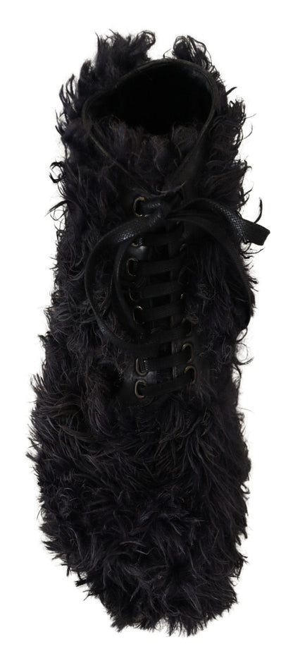 Bottines en peau de mouton retournée en cuir noir Dolce &amp; Gabbana