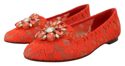 Dolce &amp; Gabbana - Chaussures plates Vally en dentelle - Rouge corail