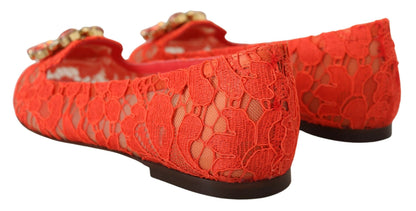 Dolce &amp; Gabbana - Chaussures plates Vally en dentelle - Rouge corail