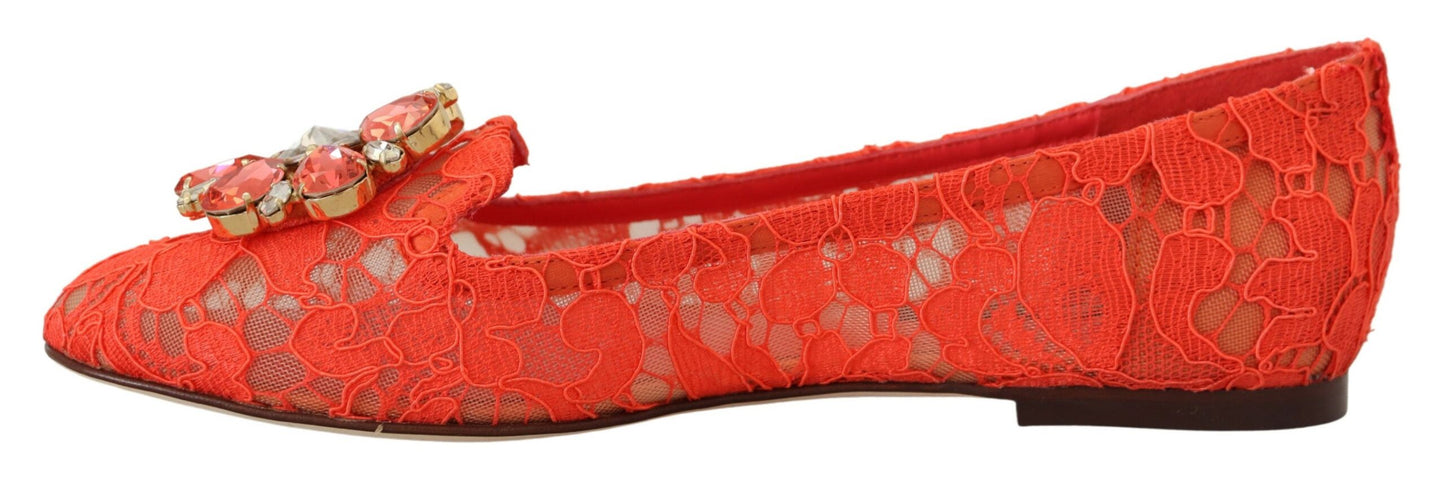 Dolce &amp; Gabbana - Chaussures plates Vally en dentelle - Rouge corail