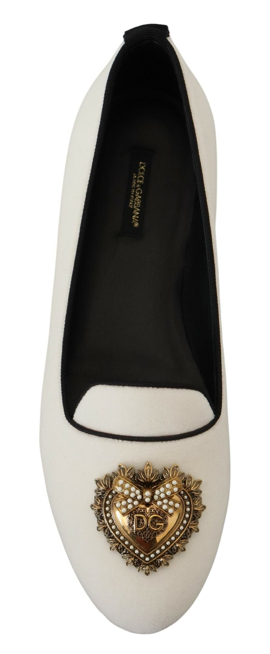 Mocassins en velours blanc Dolce &amp; gabbana avec détail cœur doré