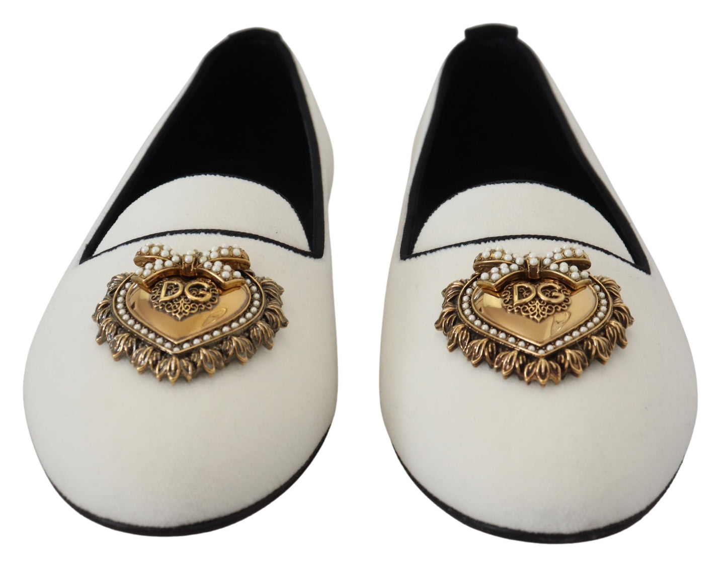 Mocassins en velours blanc Dolce &amp; gabbana avec détail cœur doré