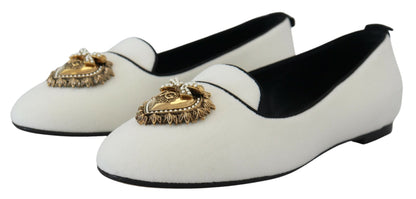 Mocassins en velours blanc Dolce &amp; gabbana avec détail cœur doré