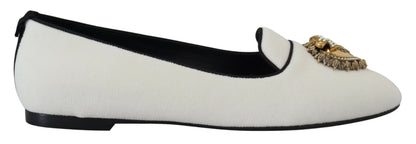 Mocassins en velours blanc Dolce &amp; gabbana avec détail cœur doré