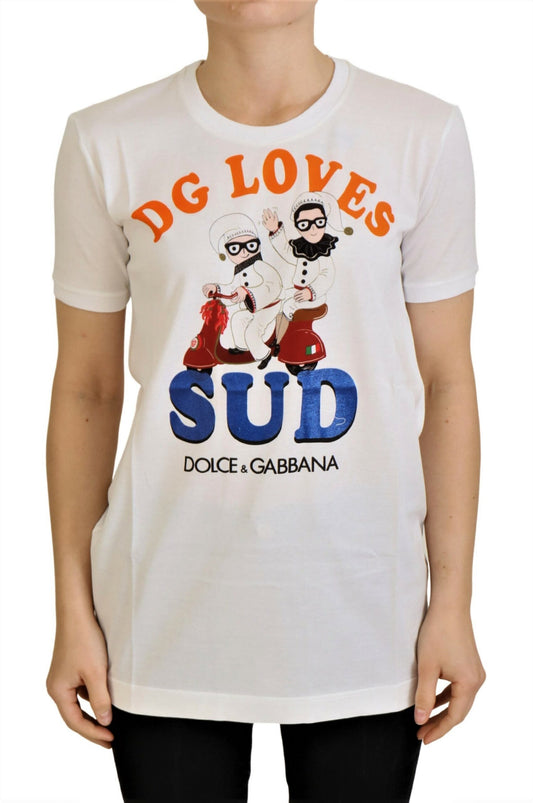 Dolce &amp; Gabbana T-shirt blanc à col rond avec imprimé coloré