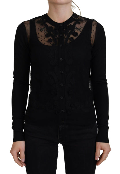 Dolce &amp; gabbana pull cardigan en dentelle florale noire