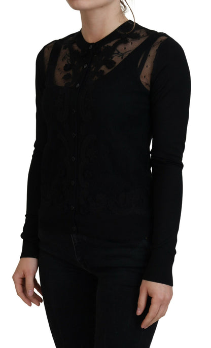 Dolce &amp; gabbana pull cardigan en dentelle florale noire