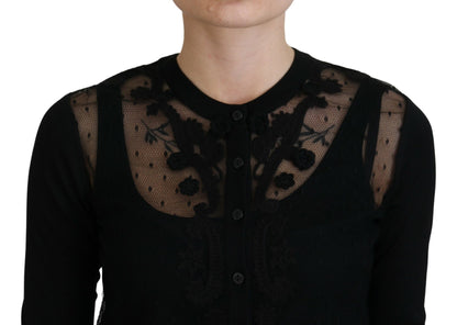 Dolce &amp; gabbana pull cardigan en dentelle florale noire