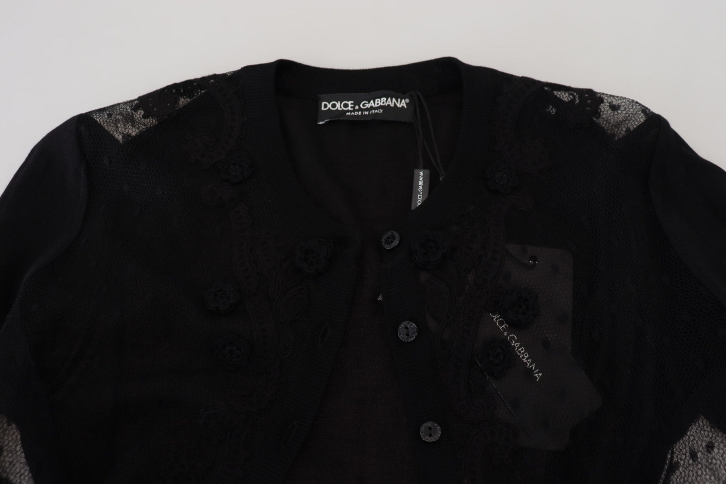 Dolce &amp; gabbana pull cardigan en dentelle florale noire