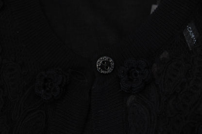 Dolce &amp; gabbana pull cardigan en dentelle florale noire