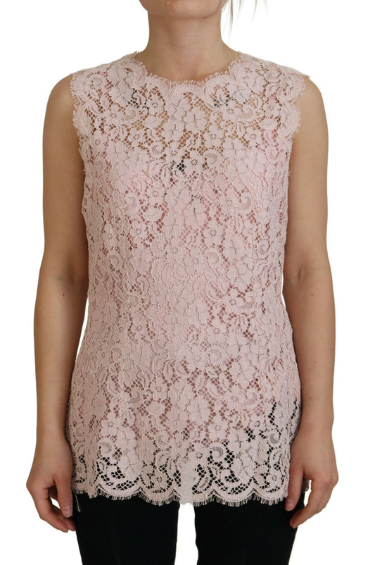 Dolce &amp; Gabbana - Blouse sans manches en dentelle transparente - Rose