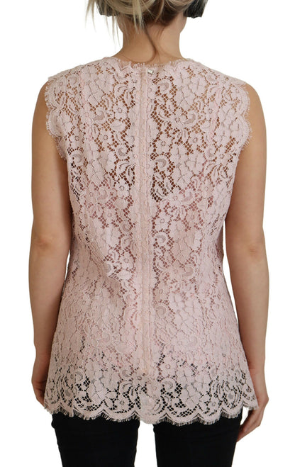 Dolce &amp; Gabbana - Blouse sans manches en dentelle transparente - Rose