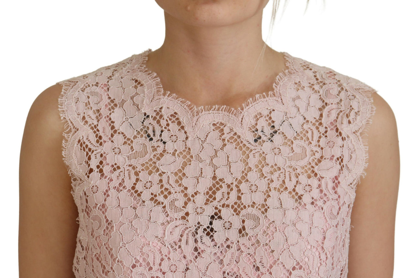 Dolce &amp; Gabbana - Blouse sans manches en dentelle transparente - Rose