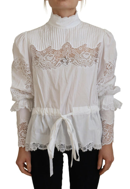 Dolce &amp; Gabbana Blouse en coton à bordure en dentelle blanche