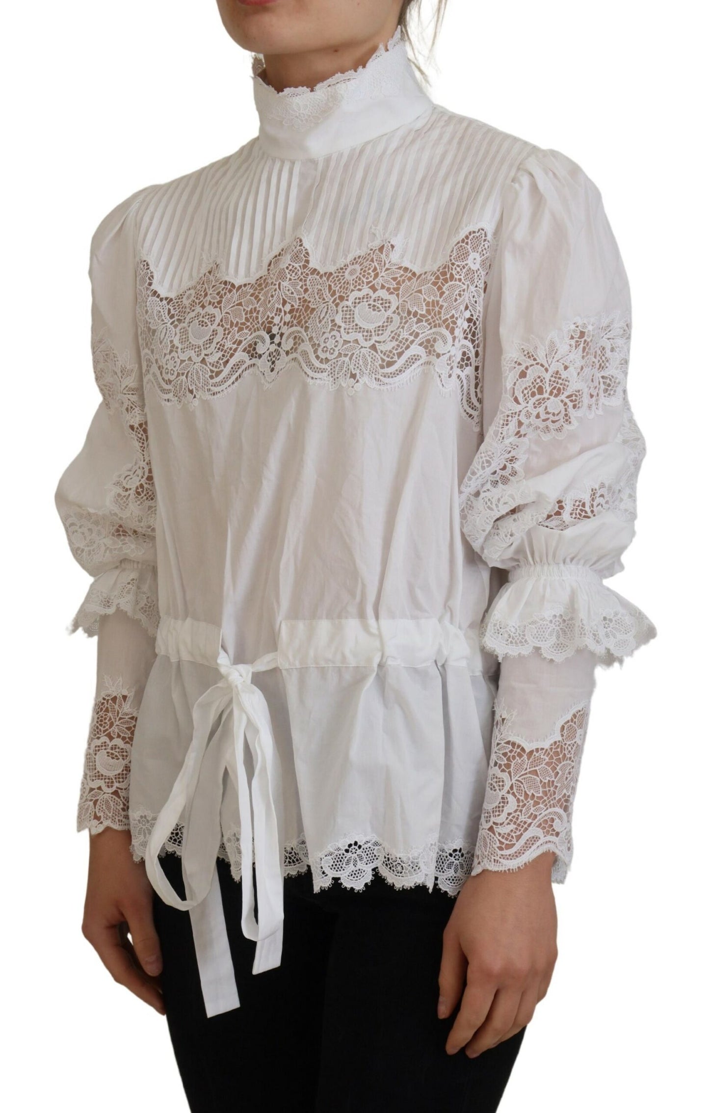 Dolce &amp; Gabbana Blouse en coton à bordure en dentelle blanche