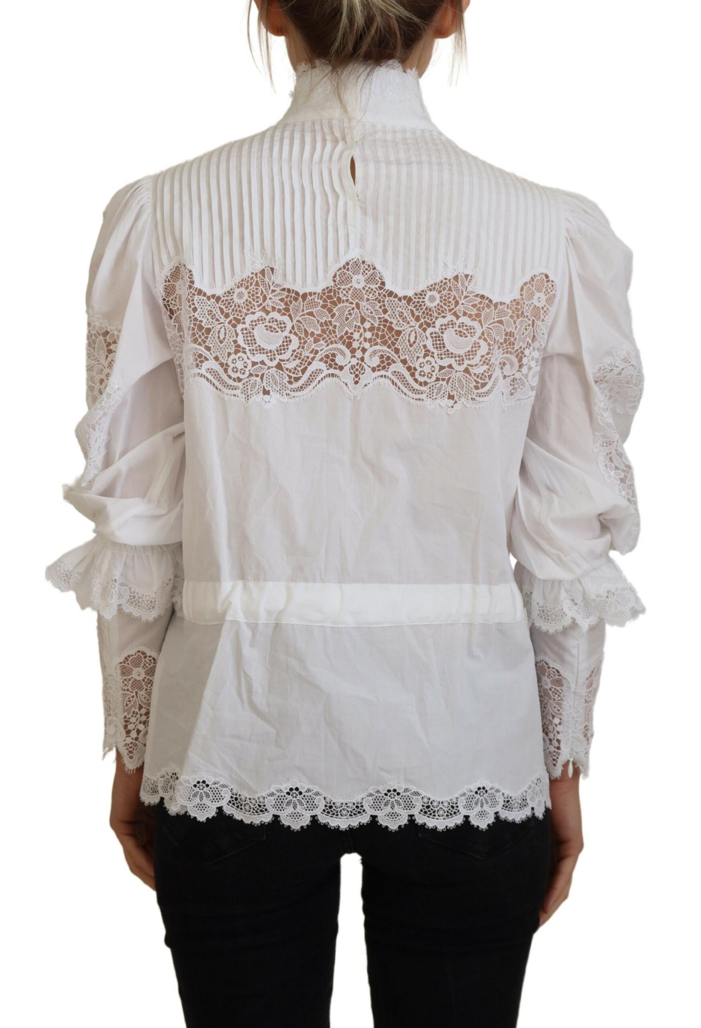 Dolce &amp; Gabbana Blouse en coton à bordure en dentelle blanche