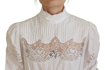 Dolce &amp; Gabbana Blouse en coton à bordure en dentelle blanche