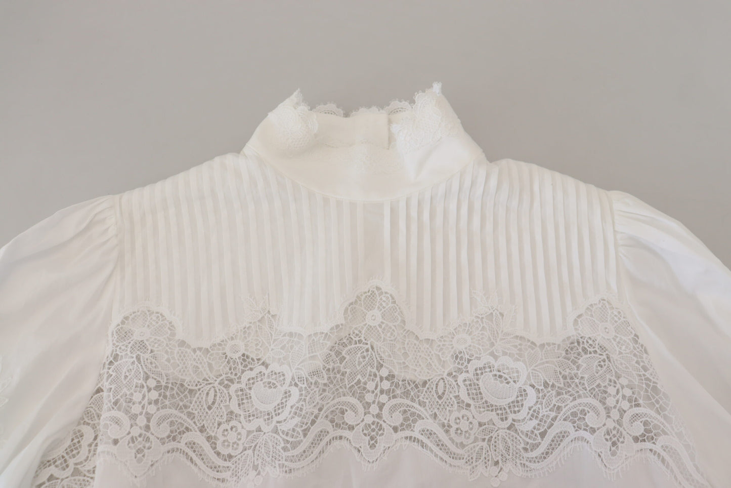 Dolce &amp; Gabbana Blouse en coton à bordure en dentelle blanche