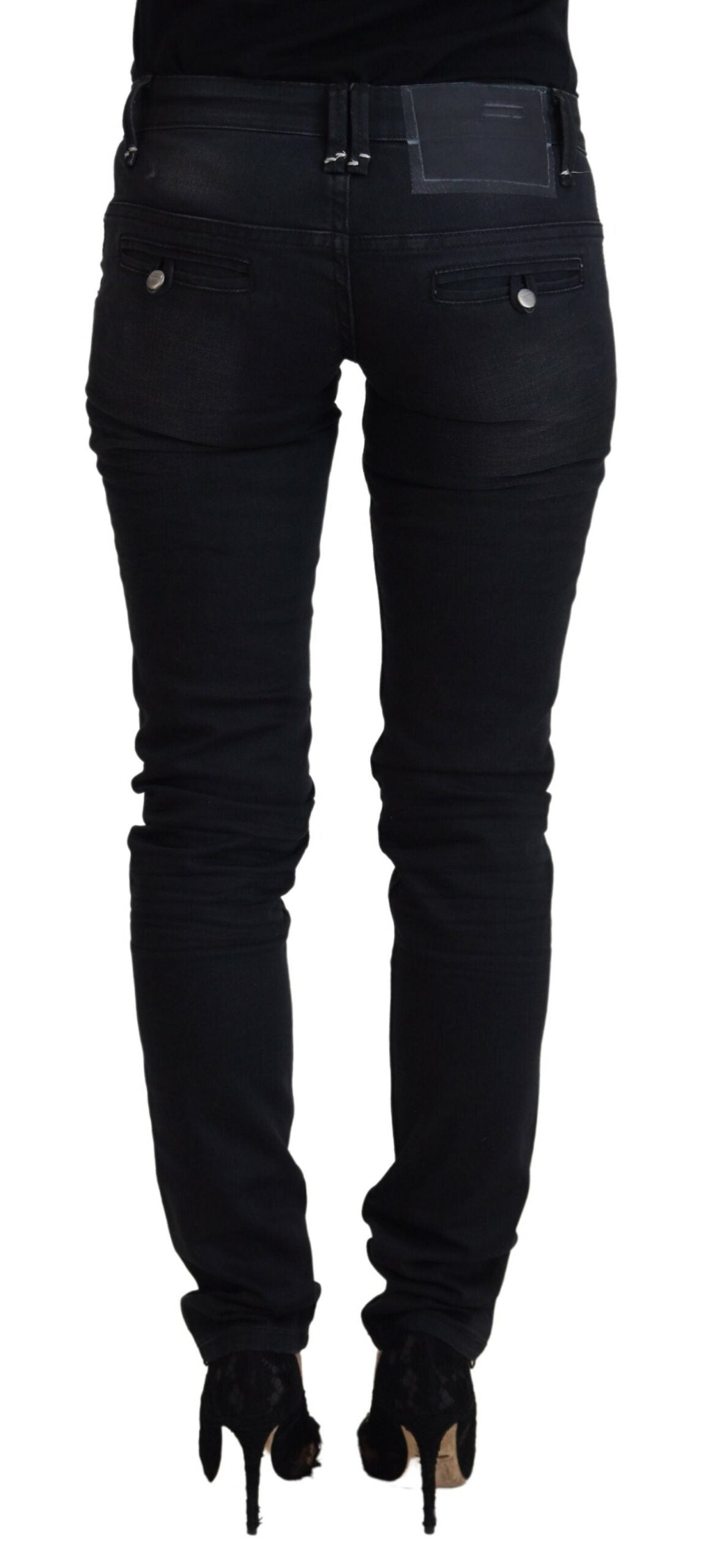 Jean skinny taille basse noir délavé élégant Acht