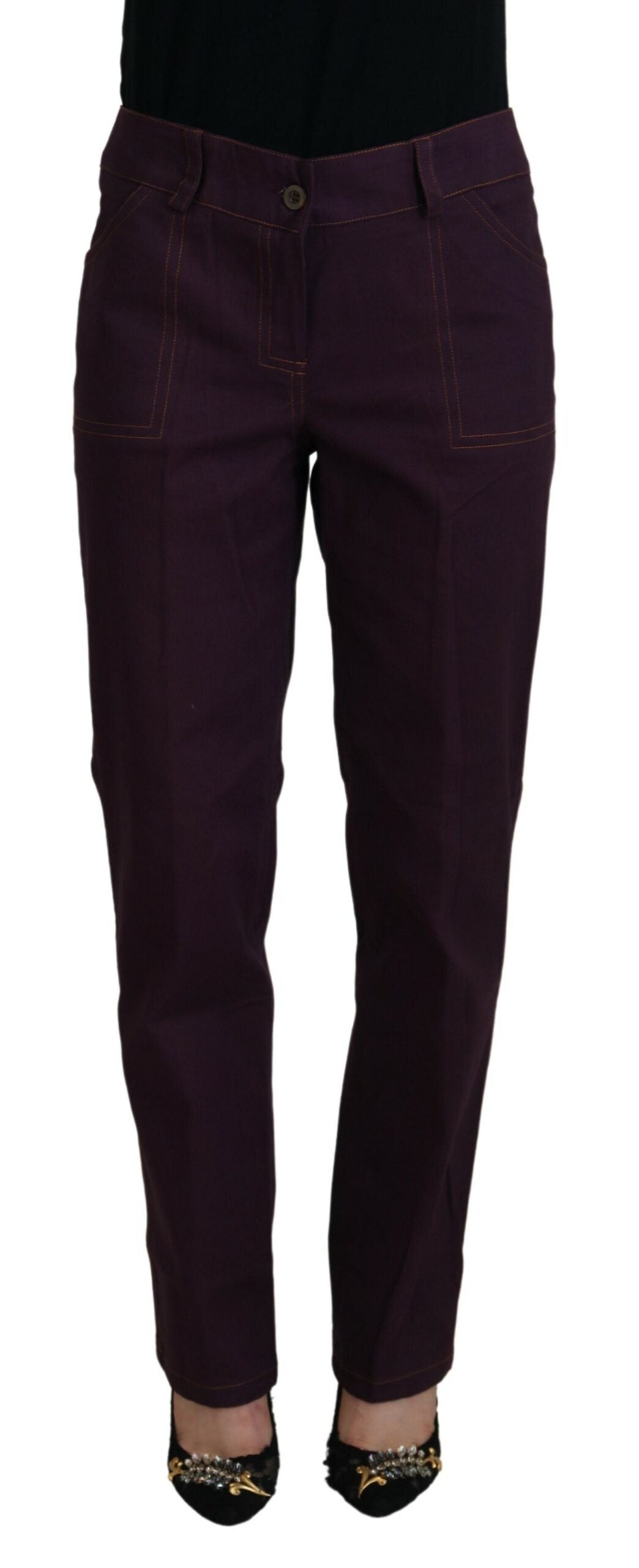 BENCIVENGA Elegante pantalón cónico de algodón morado