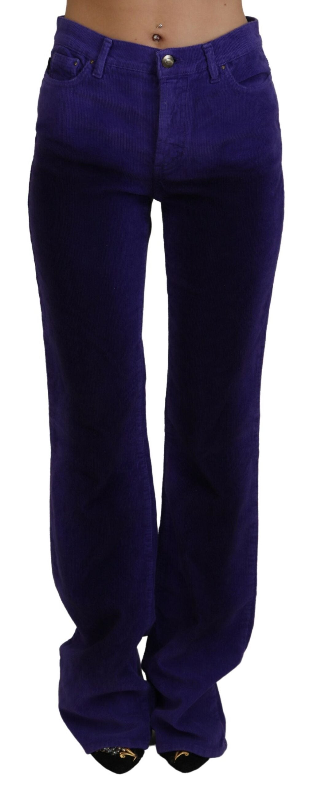 Pantalon droit en velours côtelé violet Just Cavalli