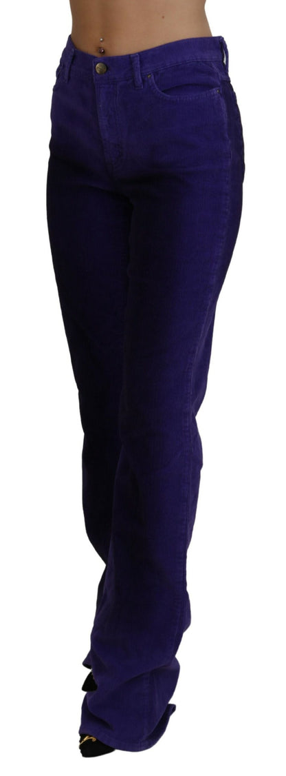 Pantalon droit en velours côtelé violet Just Cavalli