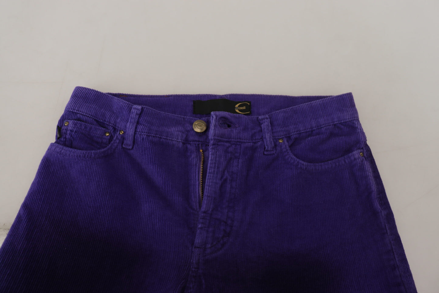 Pantalon droit en velours côtelé violet Just Cavalli