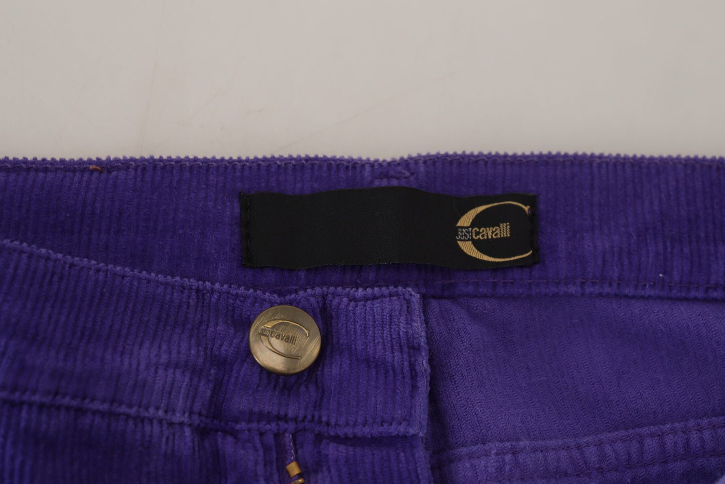 Pantalon droit en velours côtelé violet Just Cavalli