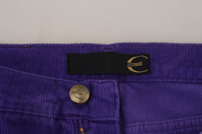 Pantalon droit en velours côtelé violet Just Cavalli