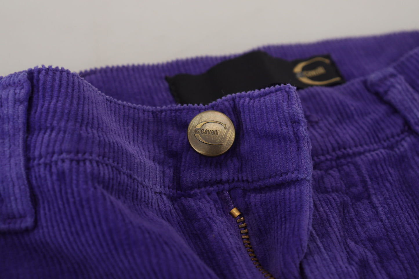 Pantalon droit en velours côtelé violet Just Cavalli