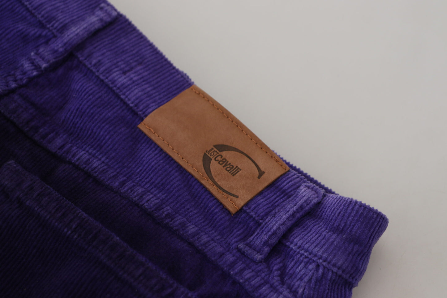 Pantalon droit en velours côtelé violet Just Cavalli