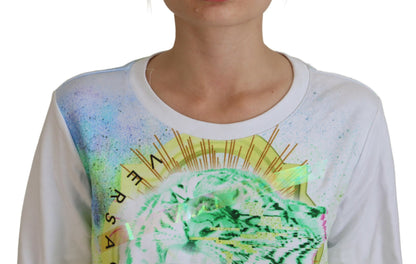 Pull col rond blanc élégant à imprimé graphique Versace Jeans