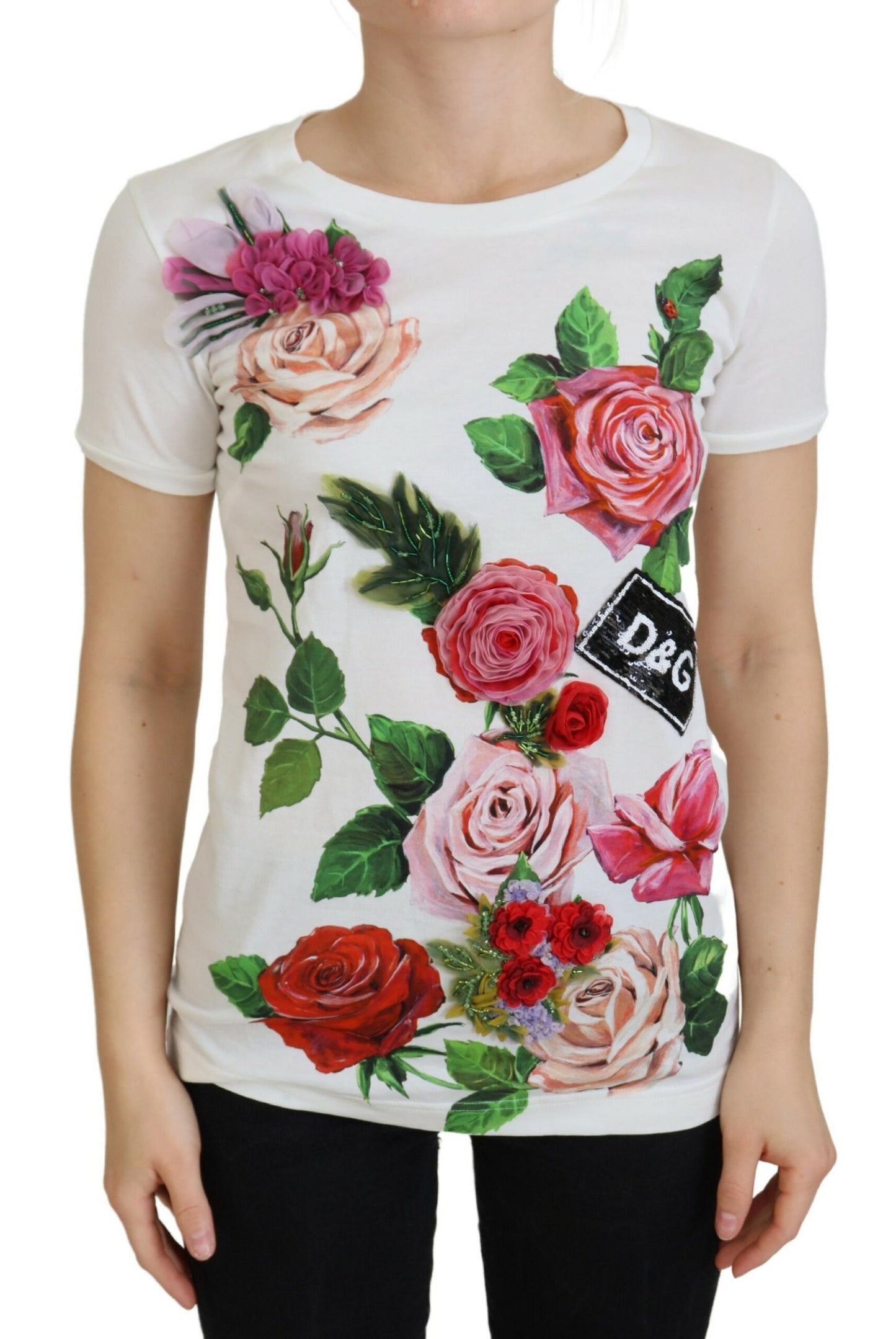 Dolce &amp; gabbana t-shirt en coton imprimé roses multicolores