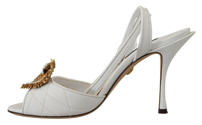 Dolce &amp; Gabbana - Escarpins en cuir blanc ornés Devotion