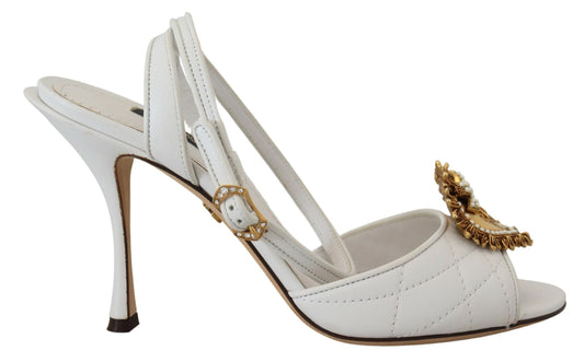 Dolce &amp; Gabbana - Escarpins en cuir blanc ornés Devotion