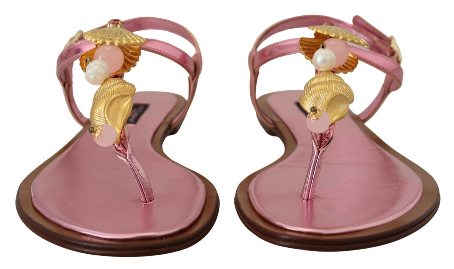 Sandales en cuir rose Dolce &amp; gabbana avec ornements exquis