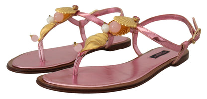 Sandales en cuir rose Dolce &amp; gabbana avec ornements exquis