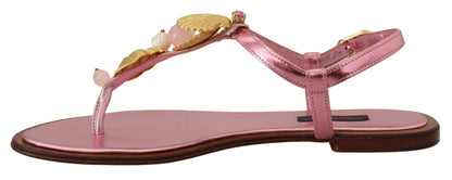 Sandales en cuir rose Dolce &amp; gabbana avec ornements exquis