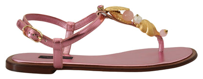 Sandales en cuir rose Dolce &amp; gabbana avec ornements exquis