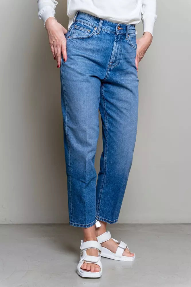 Enfilez le denim bleu taille haute plus ample pour femme