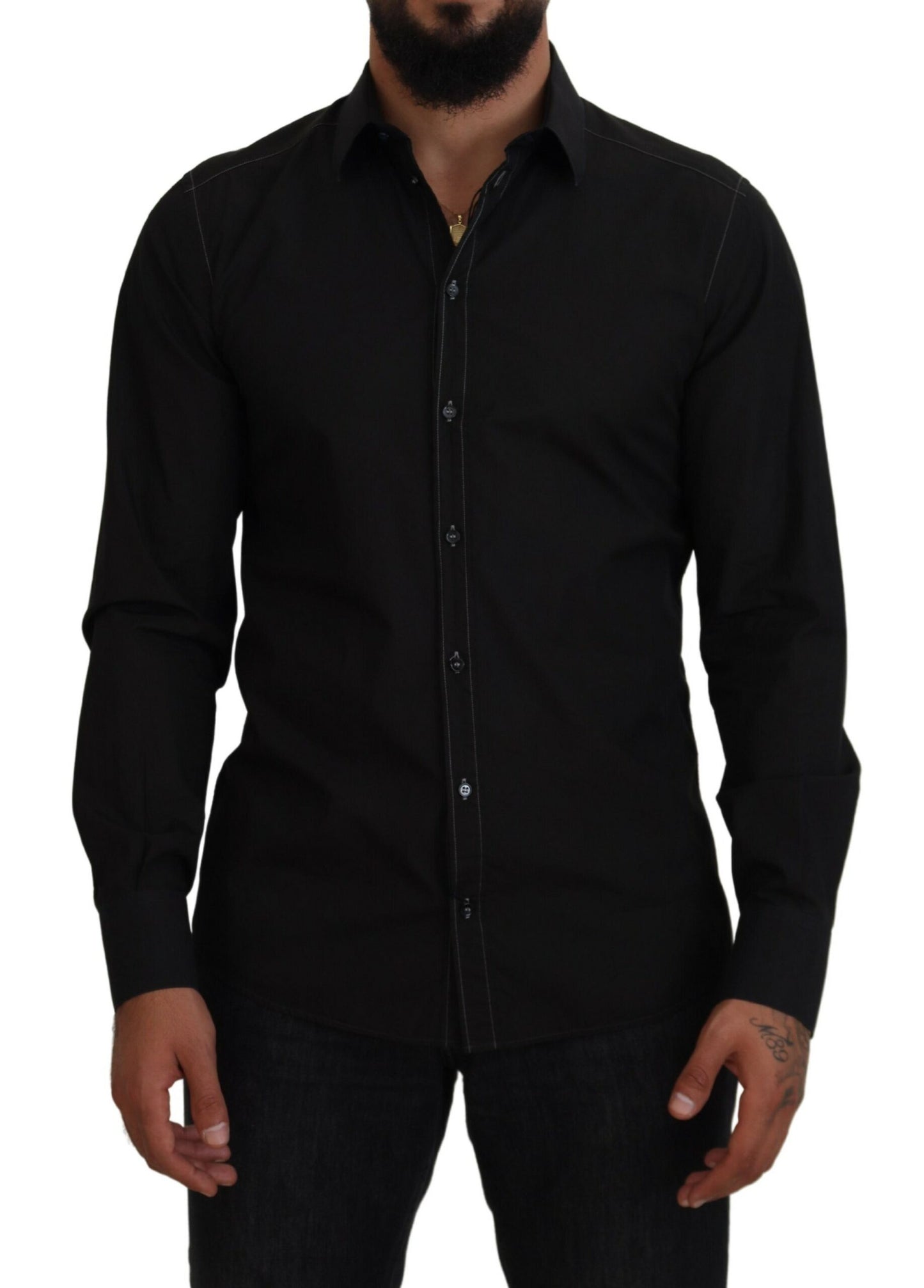 Chemise formelle en coton noire Dolce &amp; gabbana