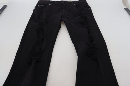 Dolce &amp; Gabbana - Jean slim noir svelte en lambeaux