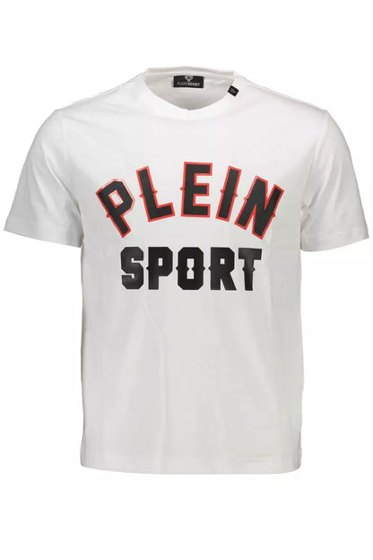 T-shirt blanc élégant à col rond Plein Sport avec des accents contrastés