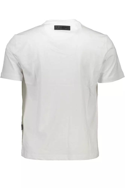 T-shirt blanc élégant à col rond Plein Sport avec des accents contrastés