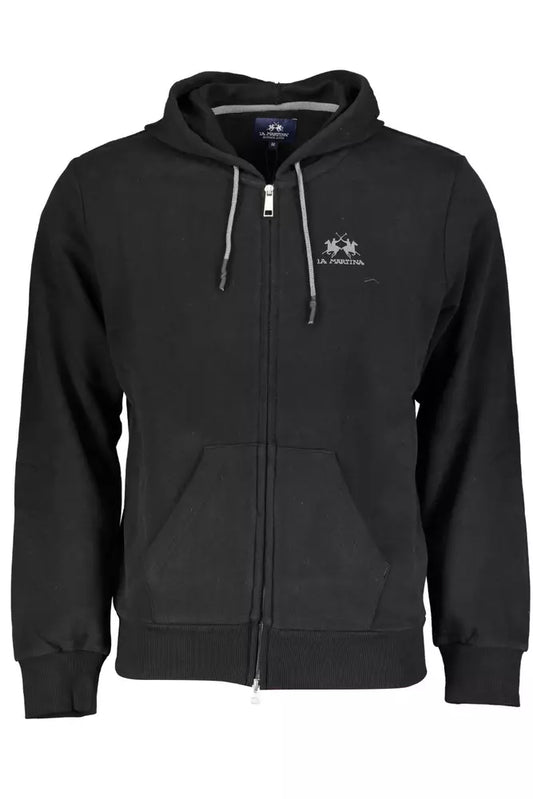 La Martina Elegant Black Cotton Hooded Sweatshirt