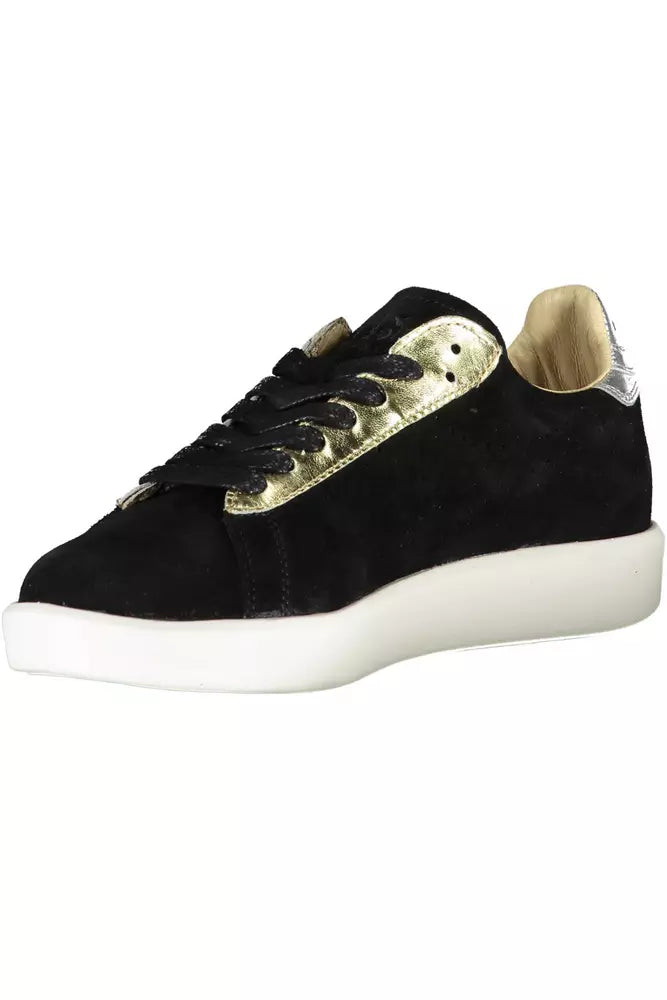 Diadora Elegant Black Leather Sneakers with Contrasting Details