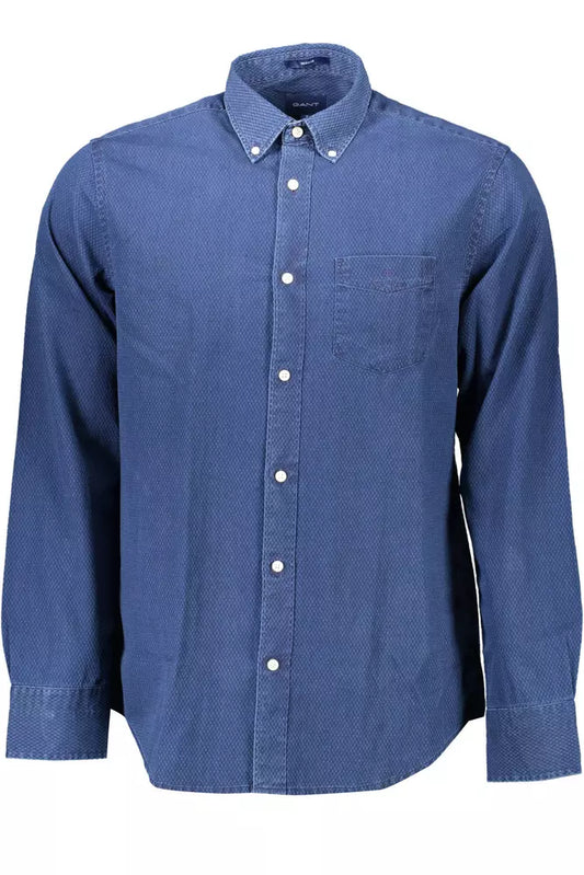 Gant Blue Cotton Regular Fit Men's Shirt