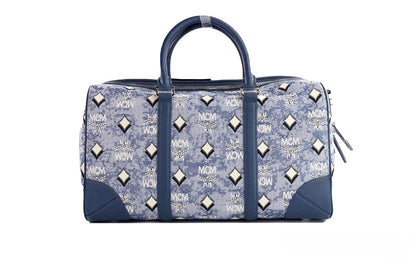 Mcm Boston moyen bleu vintage denim tissu sac de sport sac à bandoulière sac à main