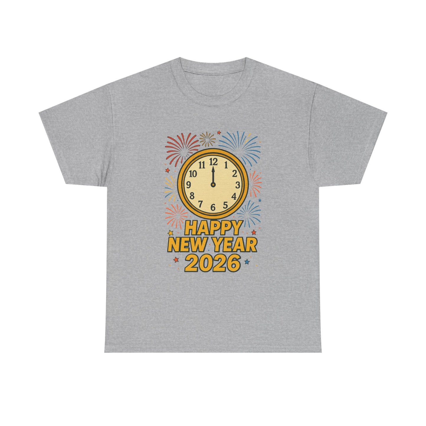 Happy New Year 2026 T-Shirt — Countdown Clock & Fireworks Celebration Tee